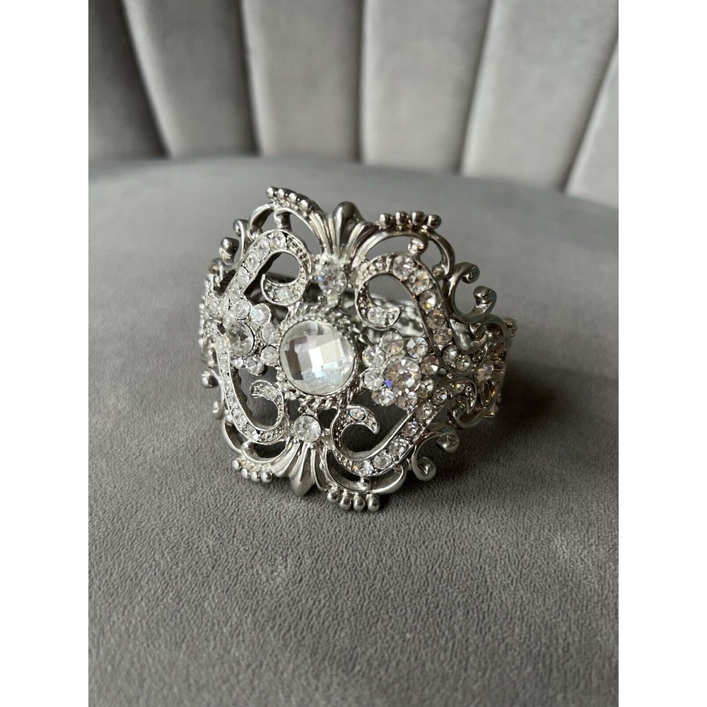 Bridal Cuff Statement Rhinestone Fairy Floral Western Wedding Filigree Bracelet